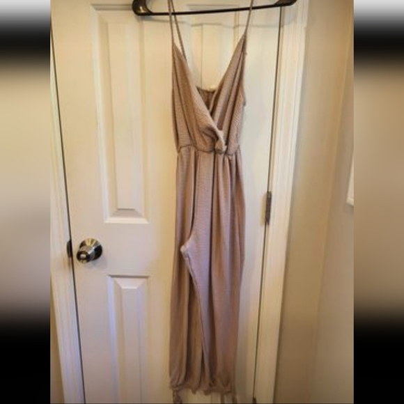 Jumpsuit Bundle--Striped Bog Collective Jumpsuit and Tan Rolla Coster Jumpsuit - Picture 6 of 9